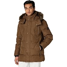 Andrew Marc Mens Gattica Down Parka Jacket With Removable Faux Fur Trimmed Hood and Bib