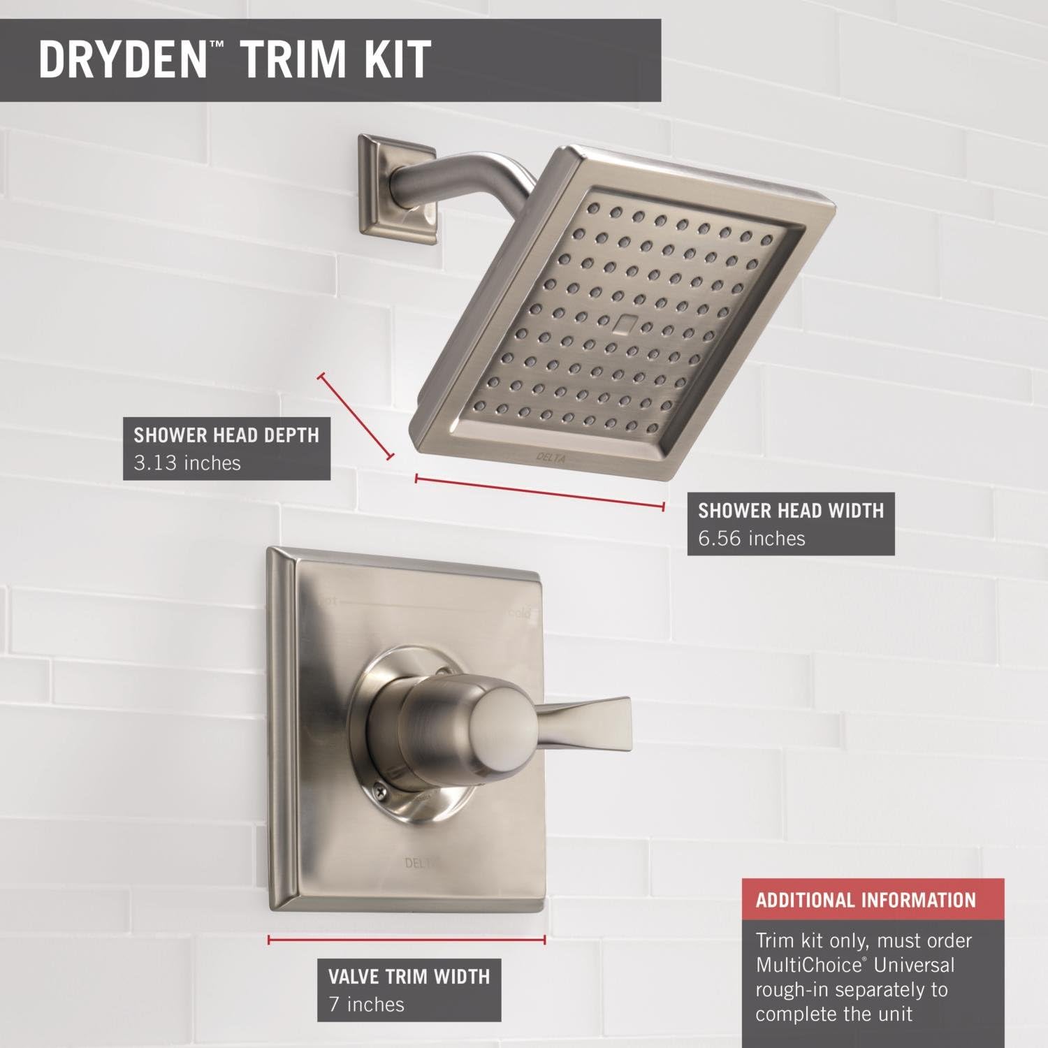 Delta Faucet Dryden 14 Series Single-Function Shower Trim Kit with Single-Spray Touch-Clean Shower Head, Stainless T14251-SS (Valve Not Included)