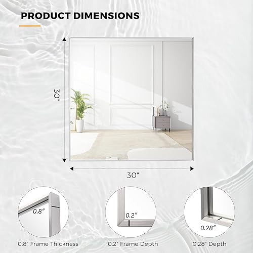 Miniatura 144 de Espejo de baño dorado naranja de 30 x 30 pulgadas para pared, espejo rectangular rectangular con marco de aluminio, moderno grande para dormitorio