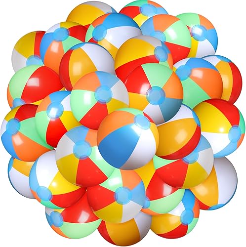 Zhanmai Paquete de 50 bolas de playa inflables de 16 pulgadas, color arcoíris, bolas de playa para niños, recuerdos de fiesta, juguetes de piscina