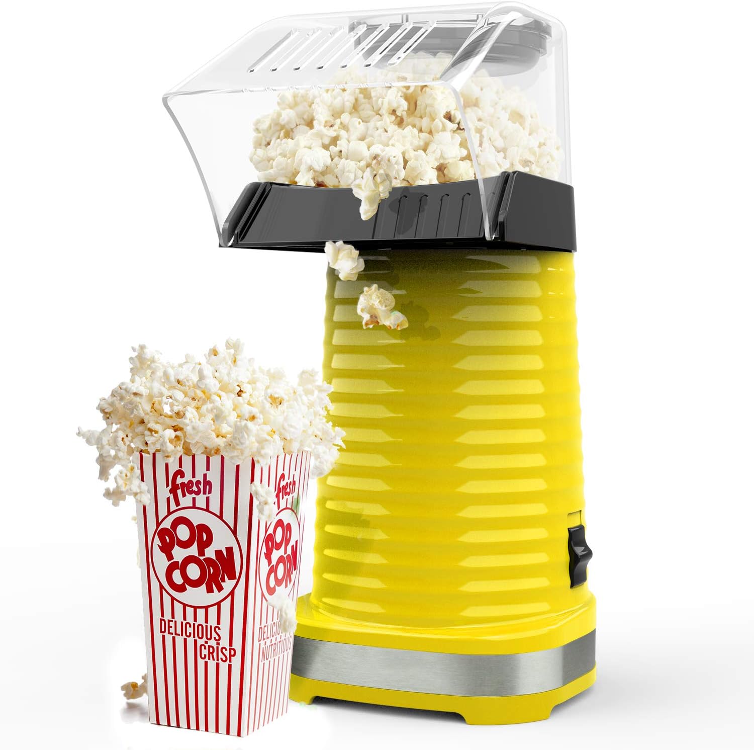 Popcorn Maker, 1200W Fast Hot Air Popcorn Popper with Measuring Cup, Easy To Clean, Oil-Free, Great for Family Parties, Yellow