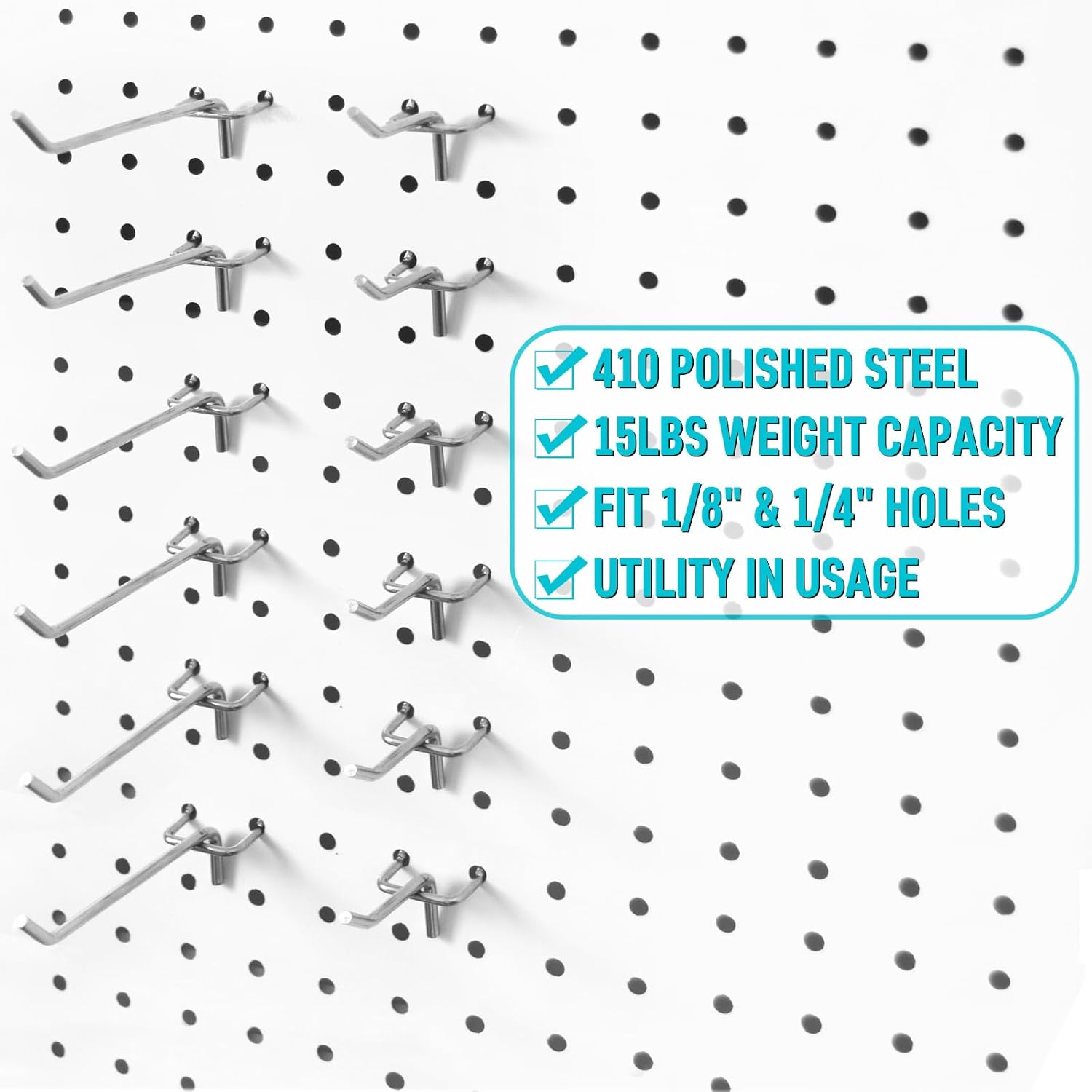 Craft Pegboard Hooks & Cups - 18 Pack Display Hangers (6 Colorful Cups & 12 Hooks) for 1/8" & 1/4" Pegboard - Tool Organizer for Garage