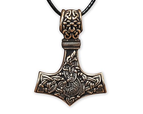 Miniatura 117 de Viking Thors Hammer Necklace Pendant - Vegvisir Aegishjalmur Helm of Awe Raven Huginn Muninn Pendant Necklace Amulet Talisman - Thor Necklace - Bear