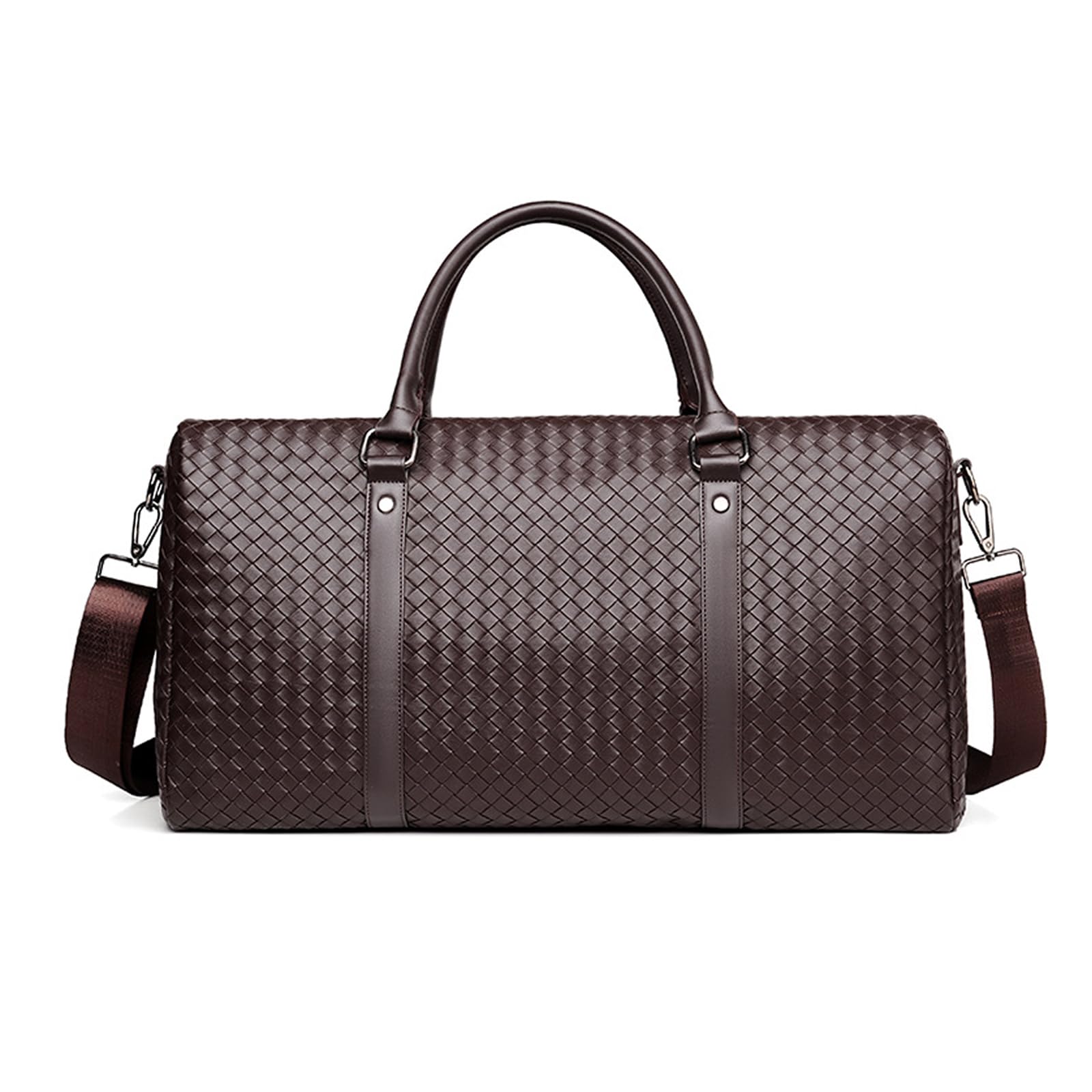 FANDARE Sac de Voyage pour Femme Homme Sac de Bagage à Main PU Cuir Tissé Sacs de Sport Grand Format Sacs bandoulière Weekend d'Hôpital Sport de Gym avec Compartiment Humide/Sec PU Cuir Marron