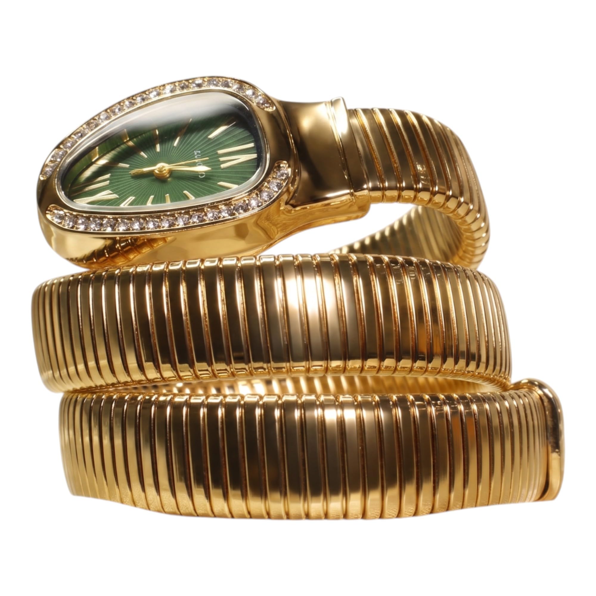 Snake Shape Bracelet Watch for Women, Gold, Quartz Analog Dial with Rhinestone, Flexible Wrap Around Coil Strap-image-45