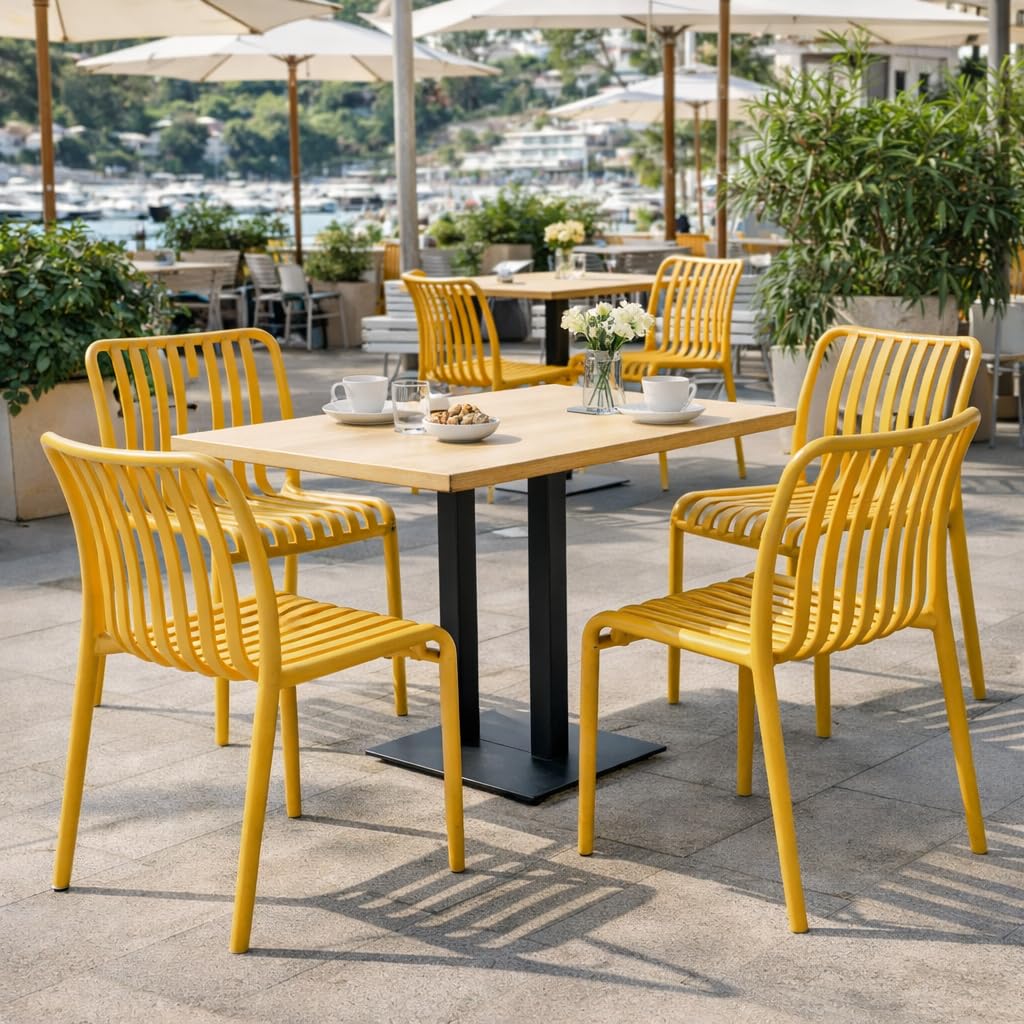 XONE Set 4 sedie da giardino in polipropilene Ines | Sedie Ines impilabili esterno e interno, resistenti alle intemperie (Senape, Sedia senza Braccioli)