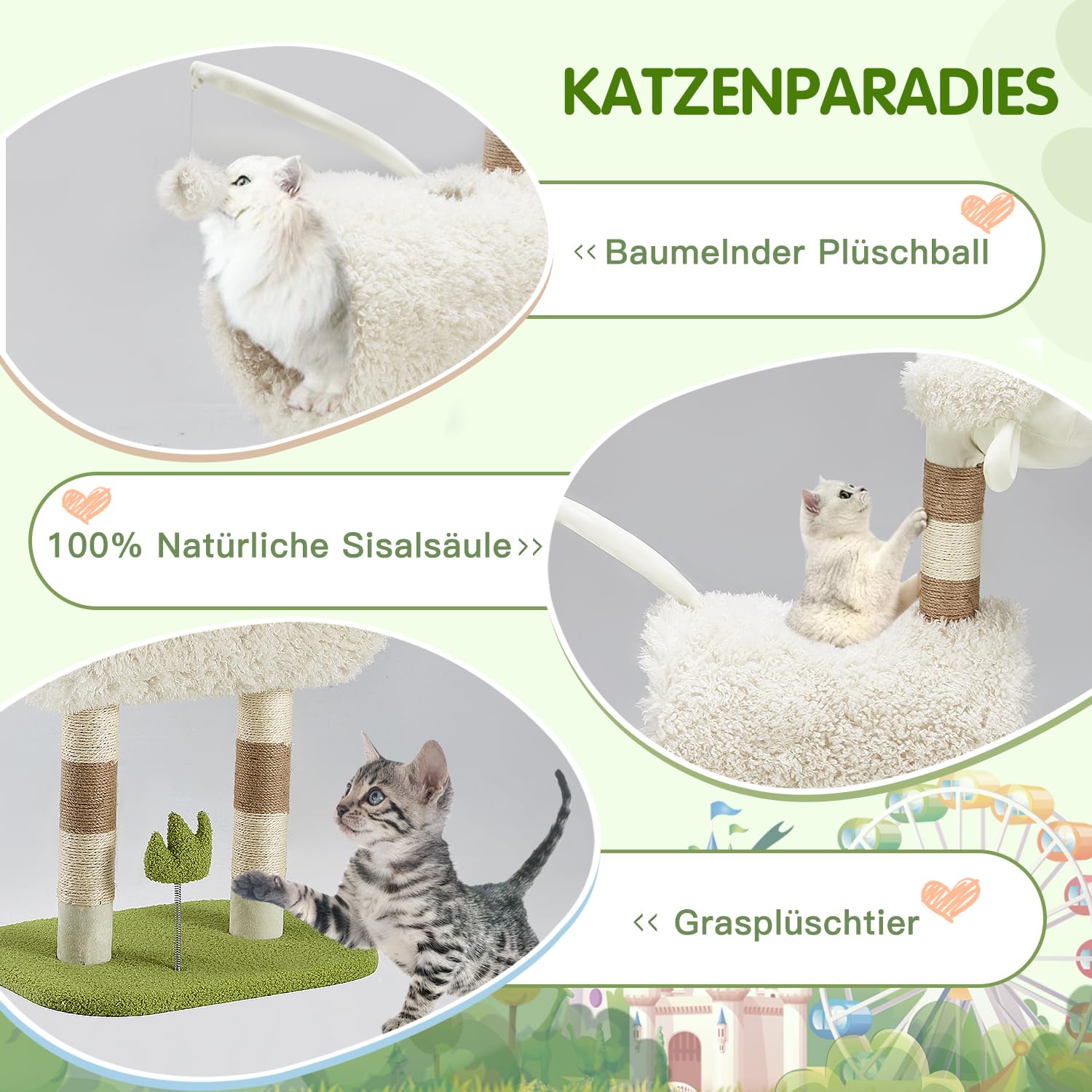PAWISE Interaktives Katzenspielzeug – Weihnachtsbaum-Form Mit Federspule, Kratzfester Plüsch, Grün