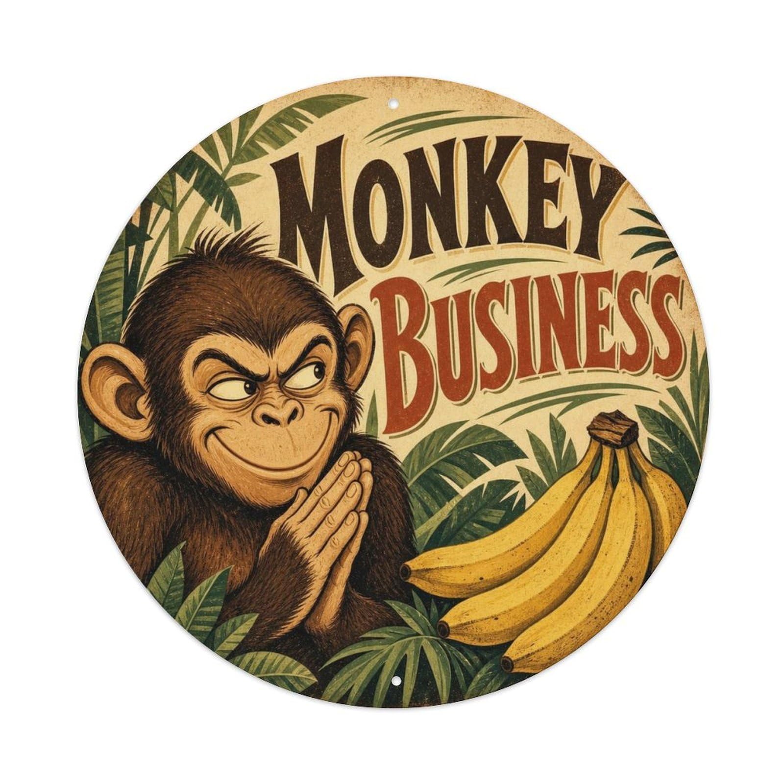 Okngb Style Monkey Animal Humor Comic Pop Quirky Vintage Metal Tin Sign Plaque Wall Decor For Cafe, Man Cave, Club Bar, Office, Home Garden Round Metal Poster 8X8inch