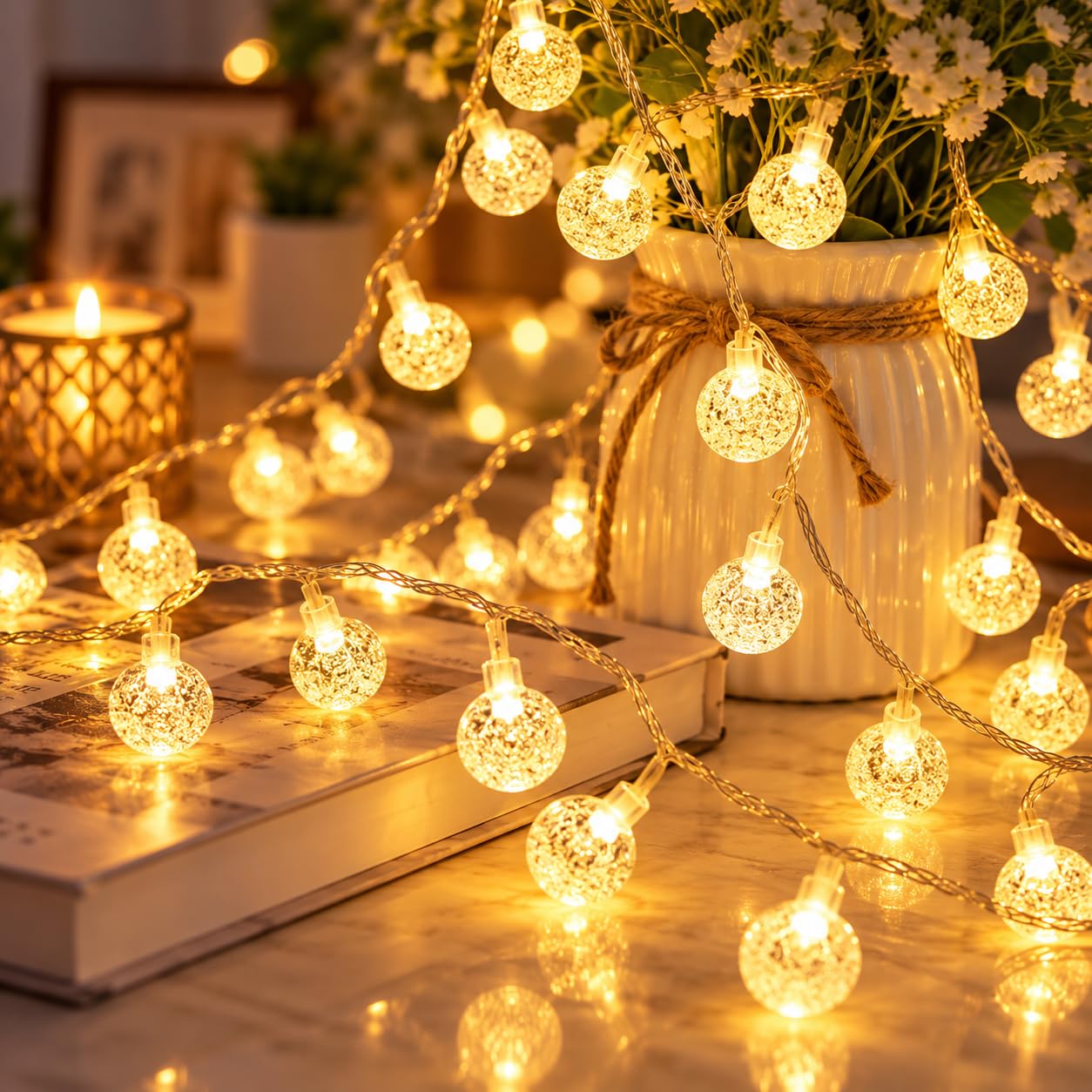Crystal Ball String Lights - Warm White Glow -2