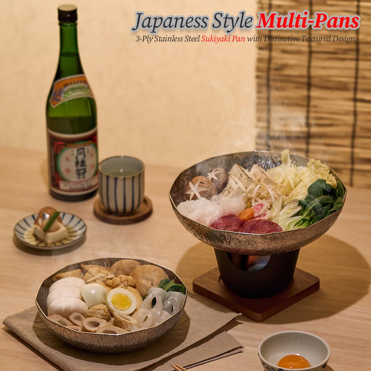 WAGENSTEIGER Plato multifuncional de acero inoxidable, sartenes para bufé y catering, cuenco de frutas y dulces, cuenco de cocina para ramen, sartén Sukiyaki de 3 capas con núcleo de aluminio (8.66