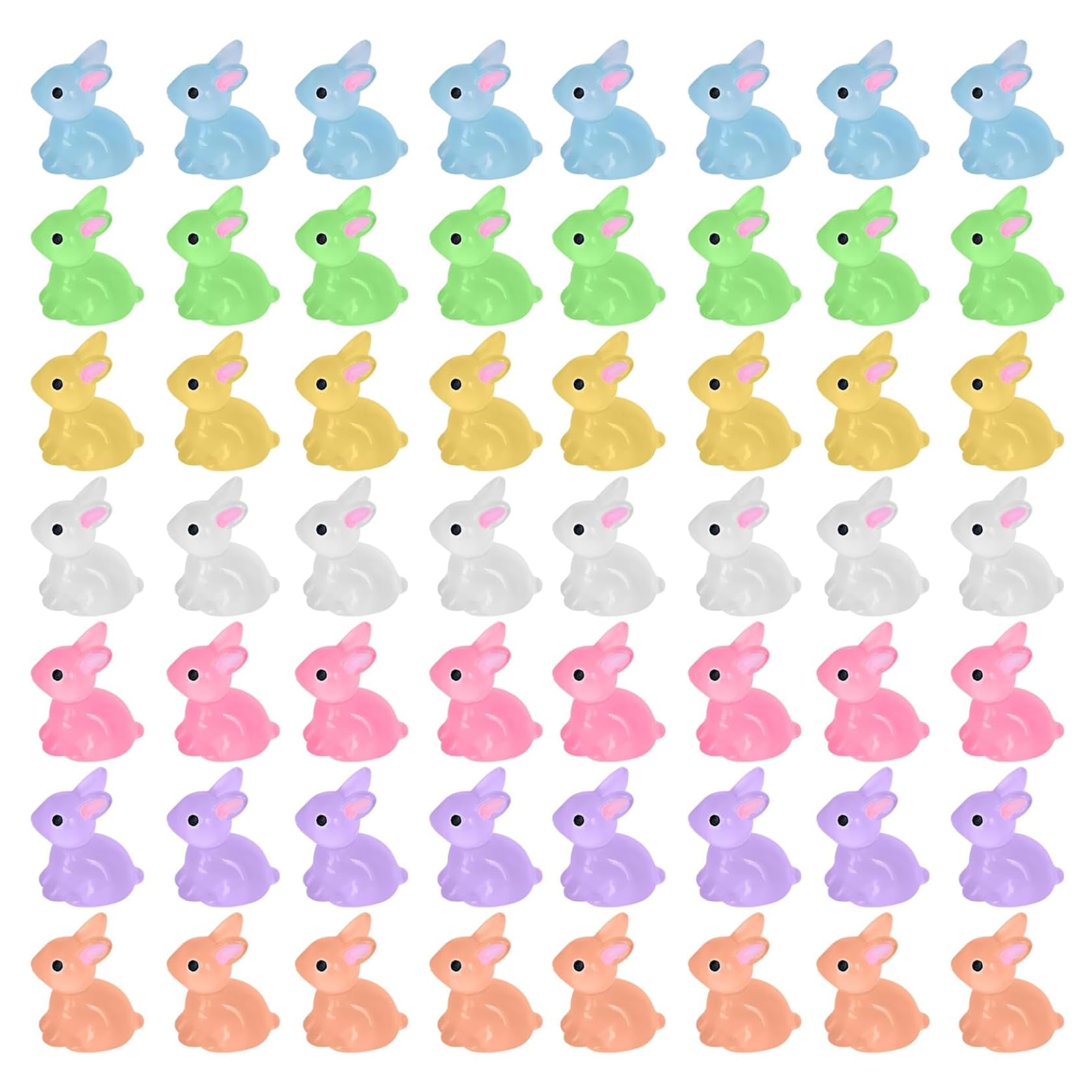 Bemonew 56 PCS Mini Bunnies Glow in Dark Mini Resin Figurines Waterproof Figurines Lightweight Bunny Figurine Wear-resistant Tiny Bunnies for Craft, Garden Decor, Home Decorations