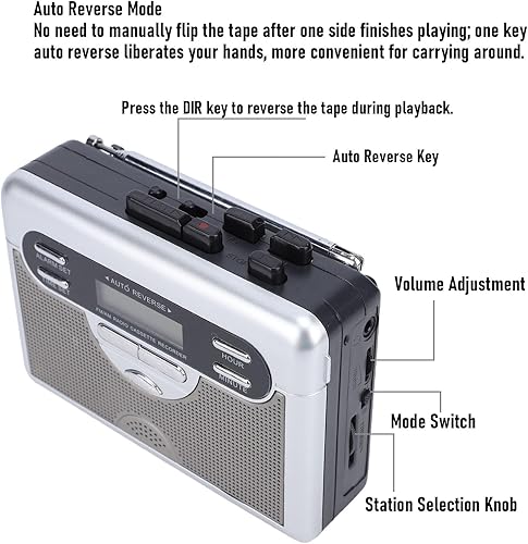 Miniatura 4 de Bewinner Cassette Player AM FM Radio, Retro Cassette Tape Player Recorder with Digital Clock Timer, Built in Speaker & 3.5mm Microphone Earphone