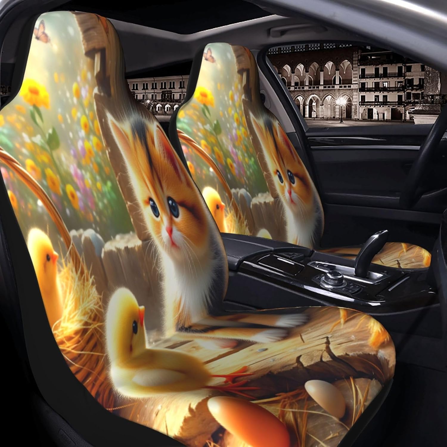 Cats and Chicks Car Seat Covers Universal Auto Seat Cushion Protector Automotive Interior Decoration for Cars SUV Truck Sedan