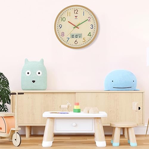Miniatura 2 de Foxtop Reloj de pared digital y analógico para niños, 12 pulgadas, silencioso, sin tictac, funciona con pilas, para habitación de niños, sala de