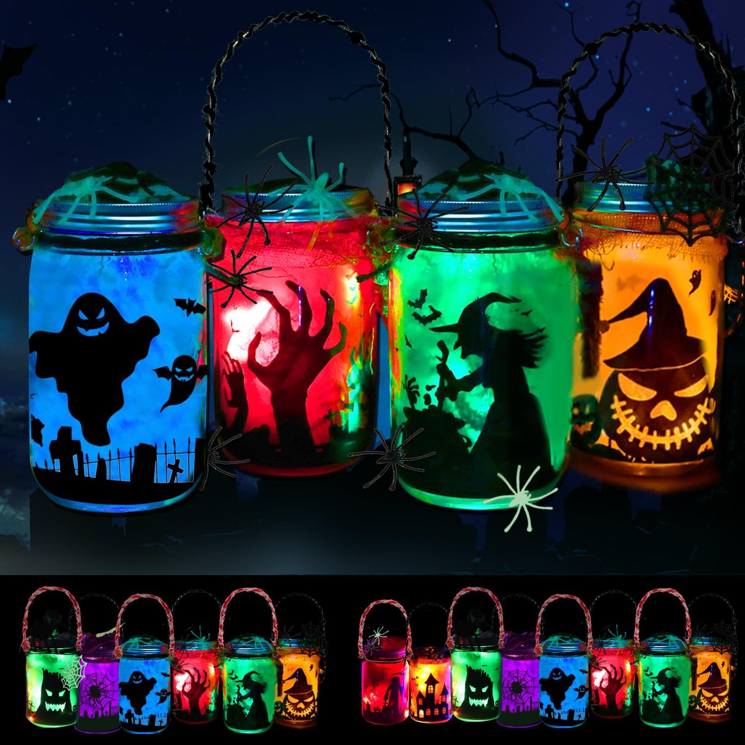 8 Pack Halloween DIY Lantern Jar Craft Kit Decor Supplies Gifts ,Halloween Crafts for Kids Ages 4-12 ,for Adult ,Crafts Activities for School, Indoor Outdoor Garden Home DIY Decor Art Kit Project