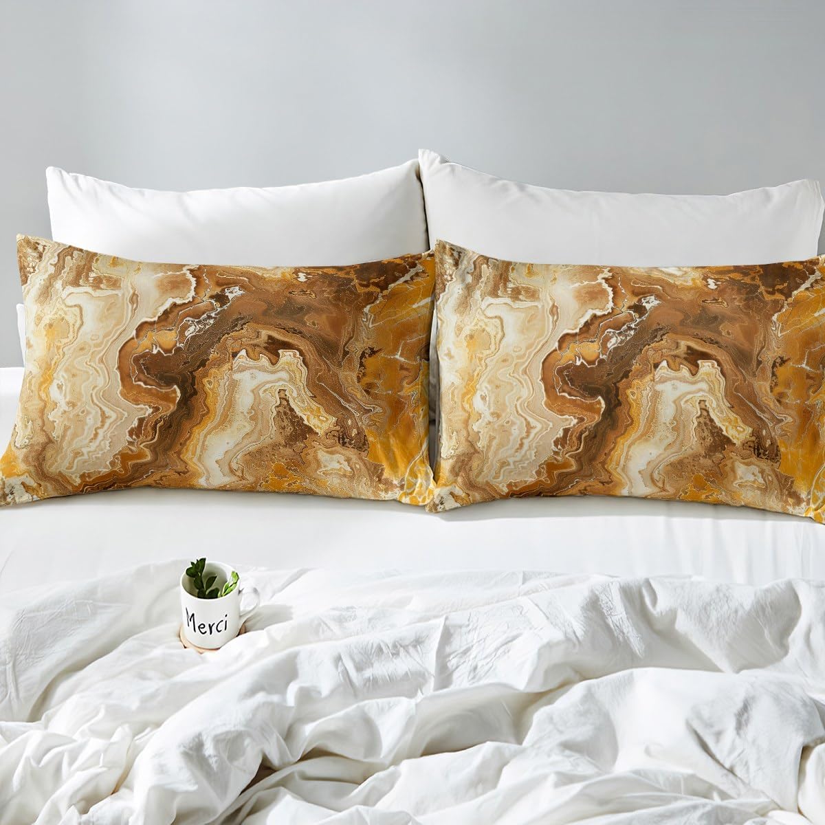 Erosebridal Marble Bed Sheets Full Ink Fluid Fitted Sheet Modern Marbling Art Sheets for Adults Men Women Luxury Stone Liquid Yellow Brown Abstract Deep Pocket Bedding Set