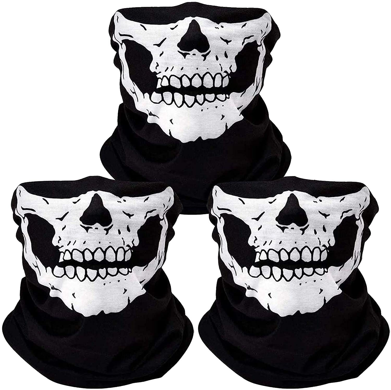ZKSM 3 PCS Skull Mask Breathable Skull Face Masks Black