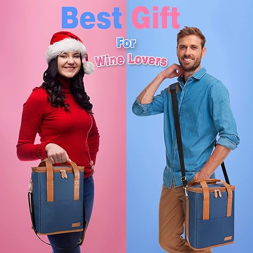 Miniatura 4 de Tirrinia - Bolsa térmica para regalo de vino para 6 botellas, aislada y acolchada con asa y correa de hombro ajustable para viajes o picnic, regalo