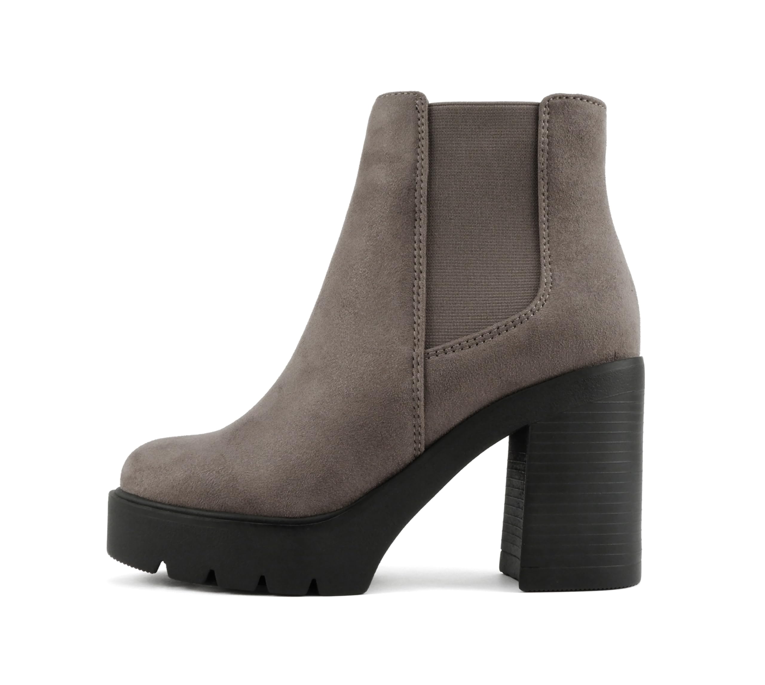 Soda EDITOR Women Lug Sole High Heel Chelsea Fashion Ankle Boot w Double Elastic Gore