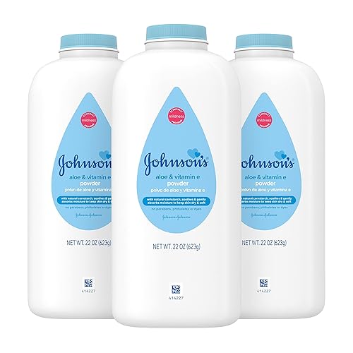 Johnson's Baby Powder with Naturally Derived Cornstarch, Aloe & Vitamin E for Delicate Skin, Hypoallergenic, Free of Parabens, Phthalates & Dyes for Gentle Baby Skin Care, 22 oz, 3 Pack - 22 Ounce (Pack of 3)