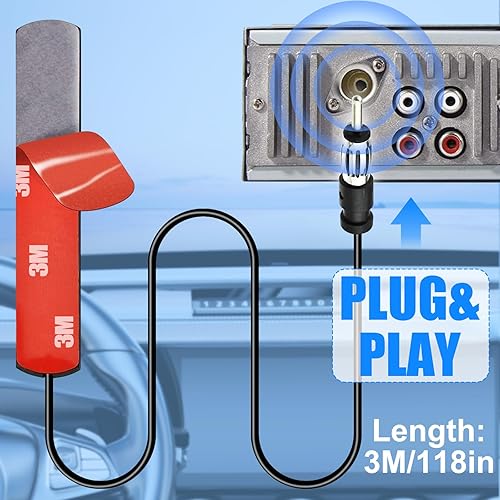 Miniatura 3 de Antena de radio universal para automóvil, AM FM, antena de parche de montaje adhesivo para parabrisas oculto con cable y conector de enchufe DIN