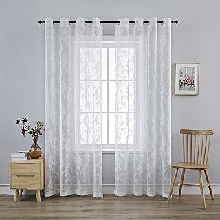 Anytime White Lace Sheer Curtain Panels for Living Room Elegant Window Treatment Sets Light Filtering Translucent Draperies for Office (2 Panels,W55 x L84inch) - Buy now