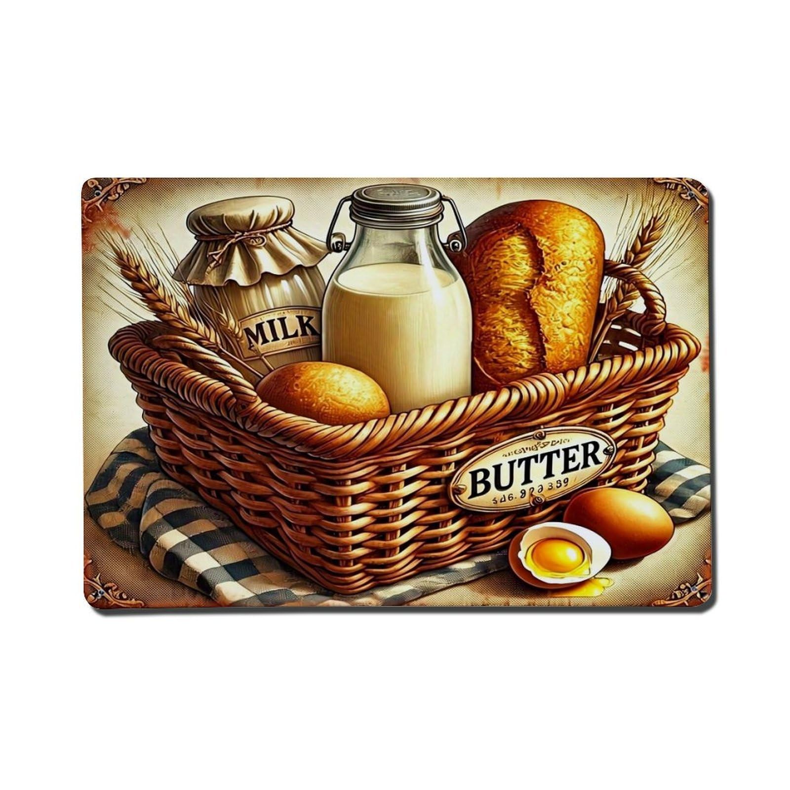 Basket Milk Butter Bread Eggs Metal Tin Sign Plaque