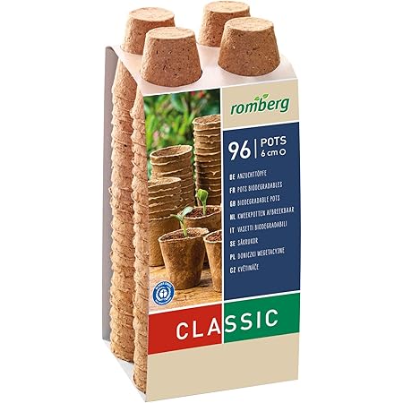 Romberg Anzuchttöpfe Classic rund ø 6 cm (96 Stück, biologisch abbaubar, torffrei, einfache Anwendung) 10091107