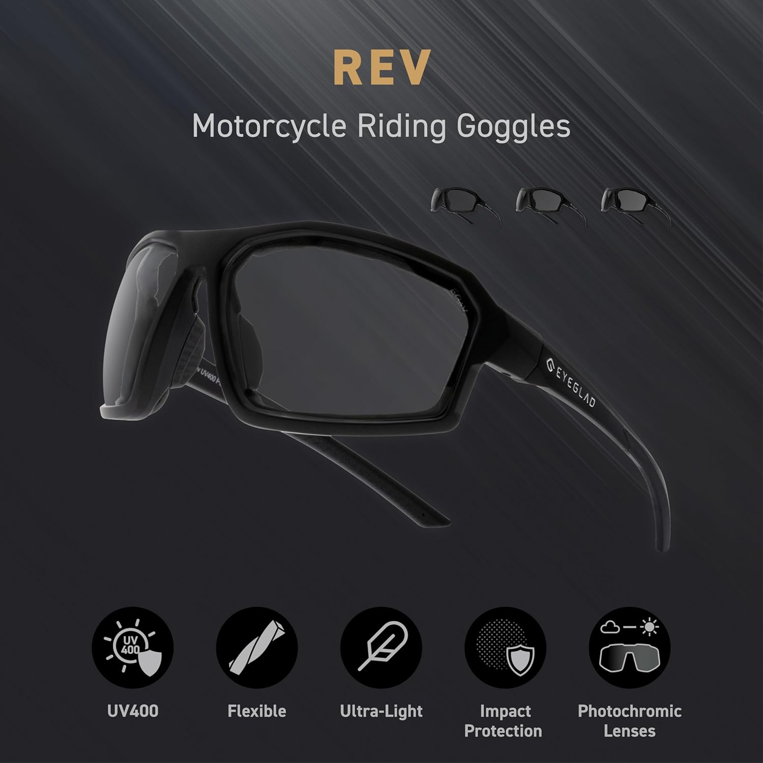 REV Z87+ Powersports Motorcycle Riding Goggles High Impact Photochromic UV400 Sports Wrap Sunglasses Safety Glasses - Image 5