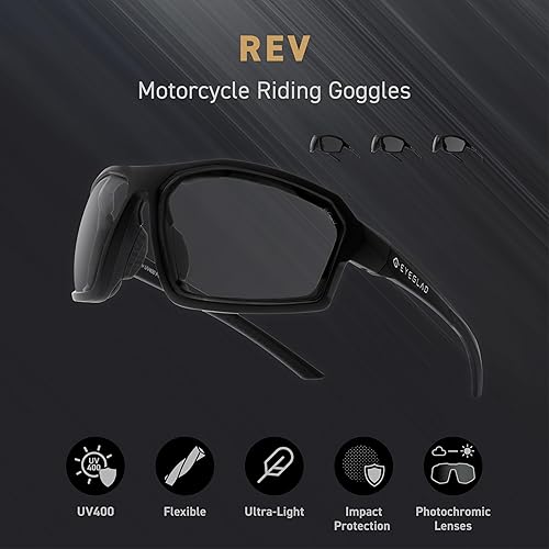 Miniatura 5 de REV Z87+ Powersports Motorcycle Riding Goggles High Impact Photochromic UV400 Sports Wrap Sunglasses Safety Glasses