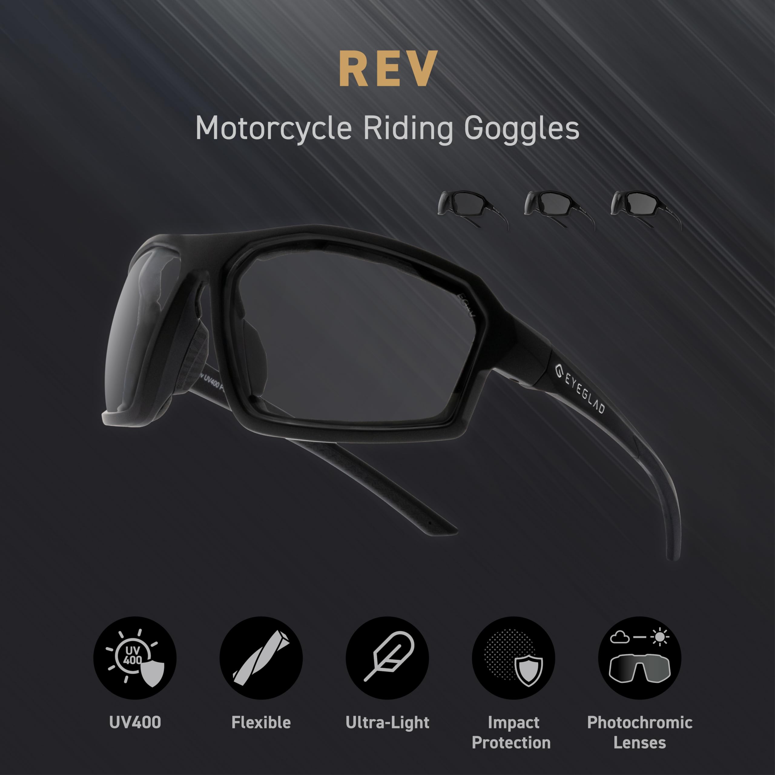 REV Z87+ fotochromowe okulary ochronne do motocykli (kryształowo-czarne) | High Impact, UV400, owijana konstrukcja do jazdy motocyklem i sportów motorowych