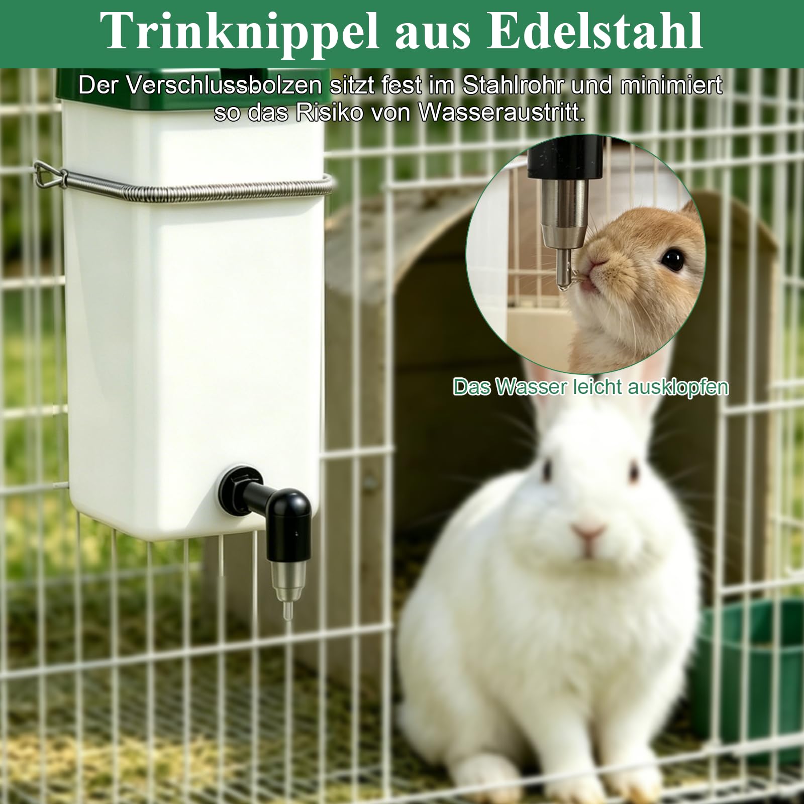 Kaninchentränke 1000ML Trinkflasche Kaninchen mit Halterung, Kaninchen Automatischer Wasserspender, Nippel Nagertränke Keine Tropf Trinkflasche für Nagetiere Kleintierstall(3 Stück)