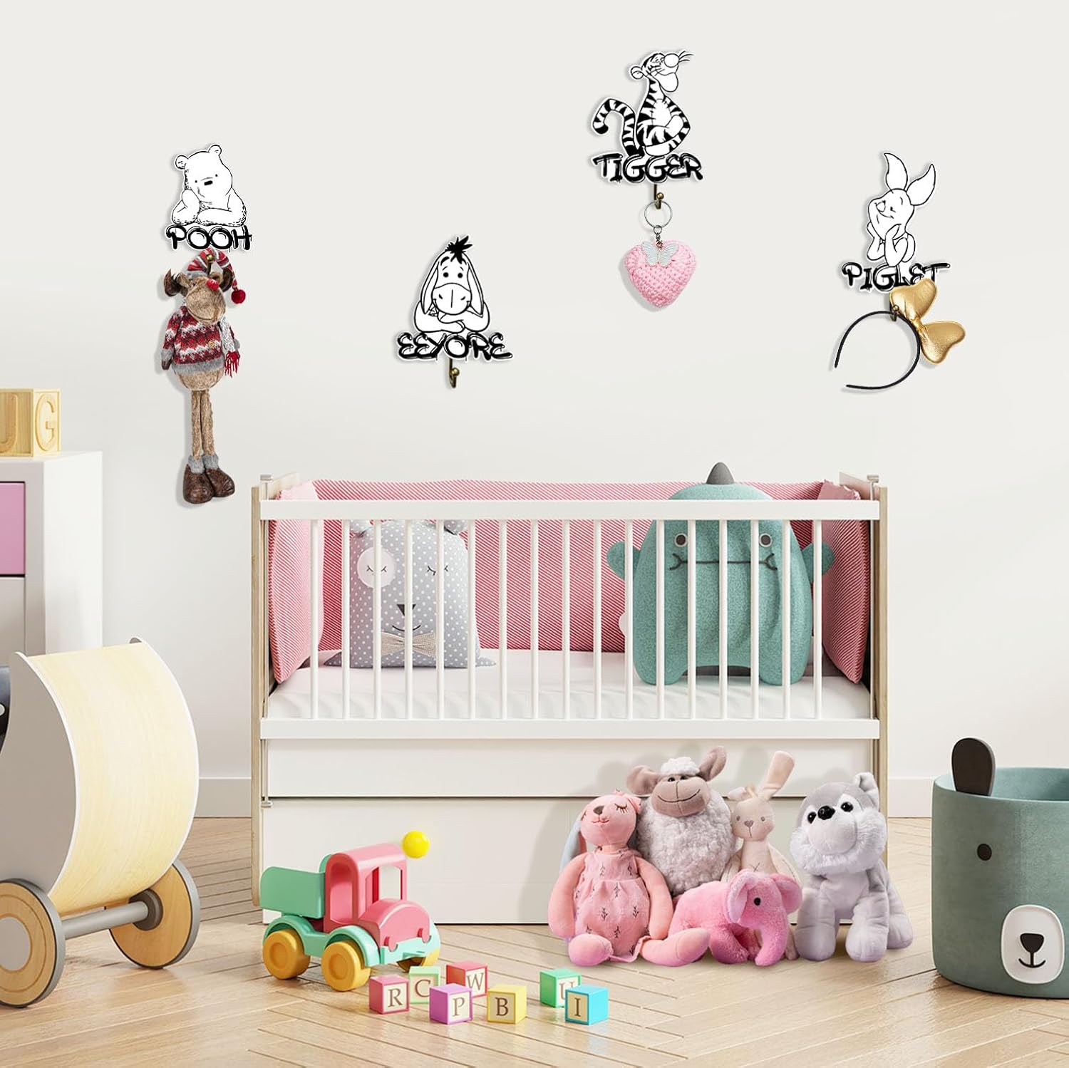 4Pcs Winnie Wooden Wall Hooks, Winnie Themed Baby Room Decor, Cute Towel Hanger Hooks for Hanging Clothes Robes Towels Coats image 4