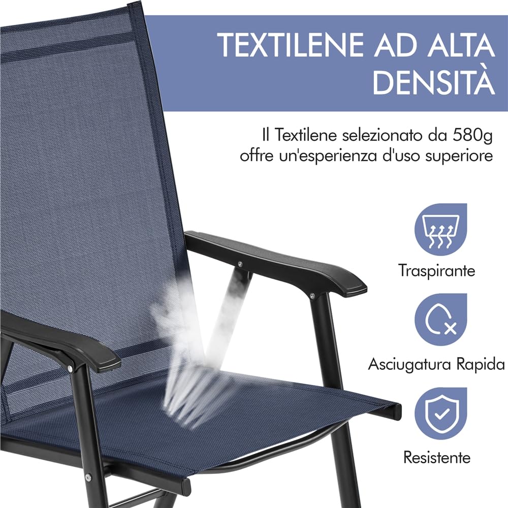 Yaheetech Set di 2 Sedie da Giardino Pieghevoli con Braccioli in Tela per Esterni Patio Veranda Terrazza Piscina Blu