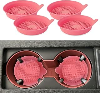 4PCS Car Cup Coasters, Silicone Heat-Insulating Auto Cup Holder Mat, Waterproof Shockproof Recessed Non-Slip Cup Holder Coasters for Car, Universal Auto Cup Pad Accessories (Peach)