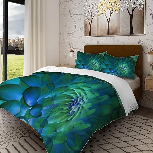 Miniatura 7 de Batmerry Juego de edredón de 3 piezas, tamaño matrimonial, diseño floral abstracto verde salvia, suave, estampado de ramo vintage, 100% algodón,