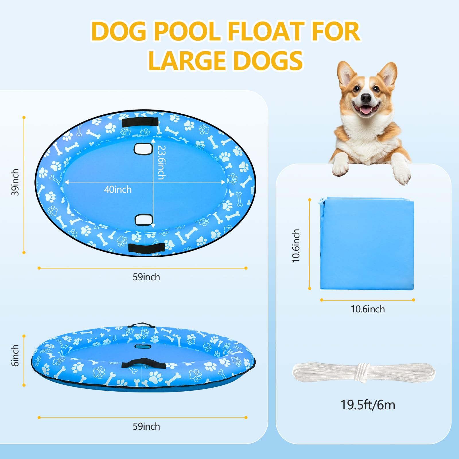 Condition photo showing As Is for pasara large dog pool float - 59"x35" dog pool float for large dogs, puncture proof pet floats holds up to 110 lbs, (blue)