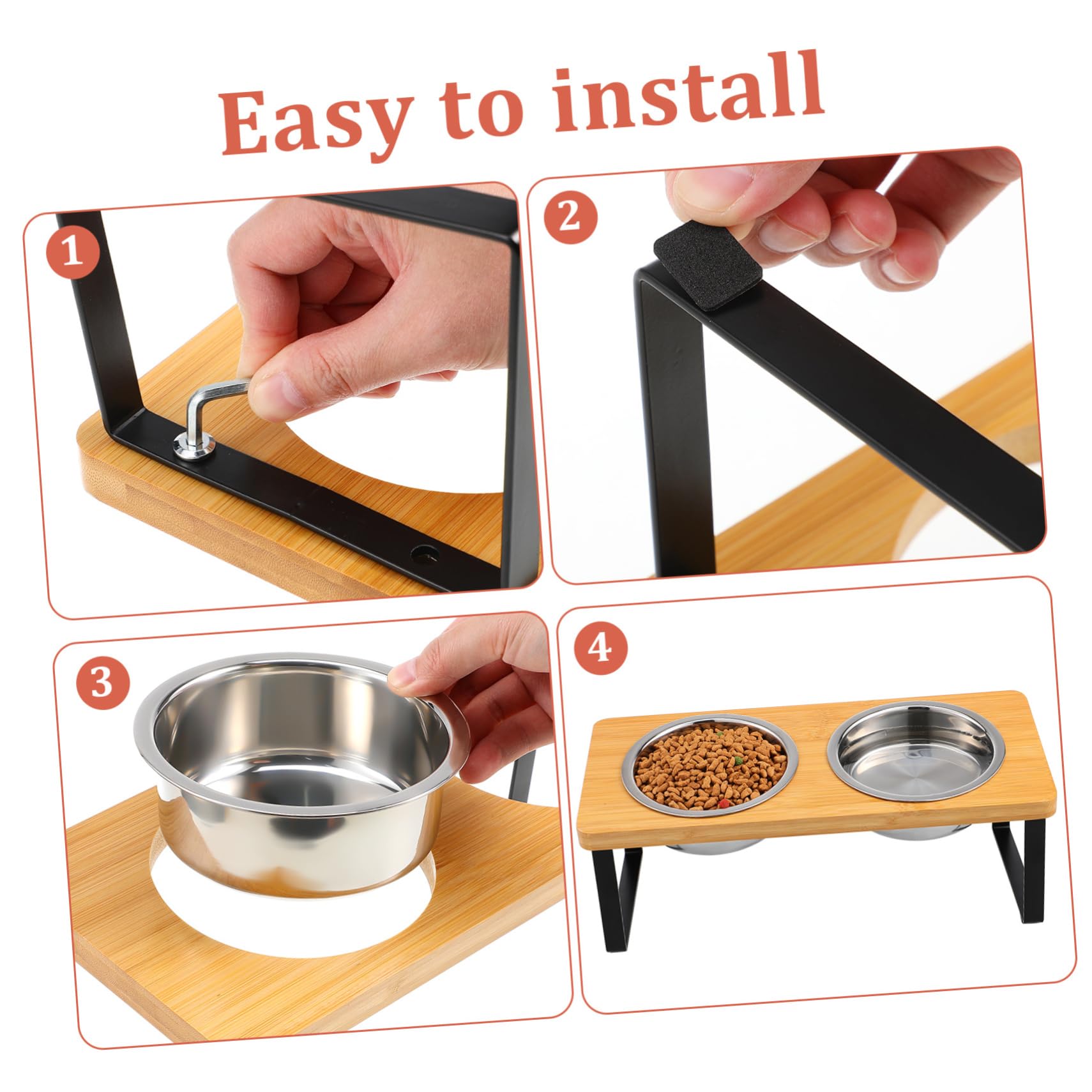 Ciotole Gatto Rialzate con Supporto, Doppie, Acciaio Inox | Gatti e Cani Piccoli, Uso Interno, Base Antiscivolo in Legno, Design Elegante