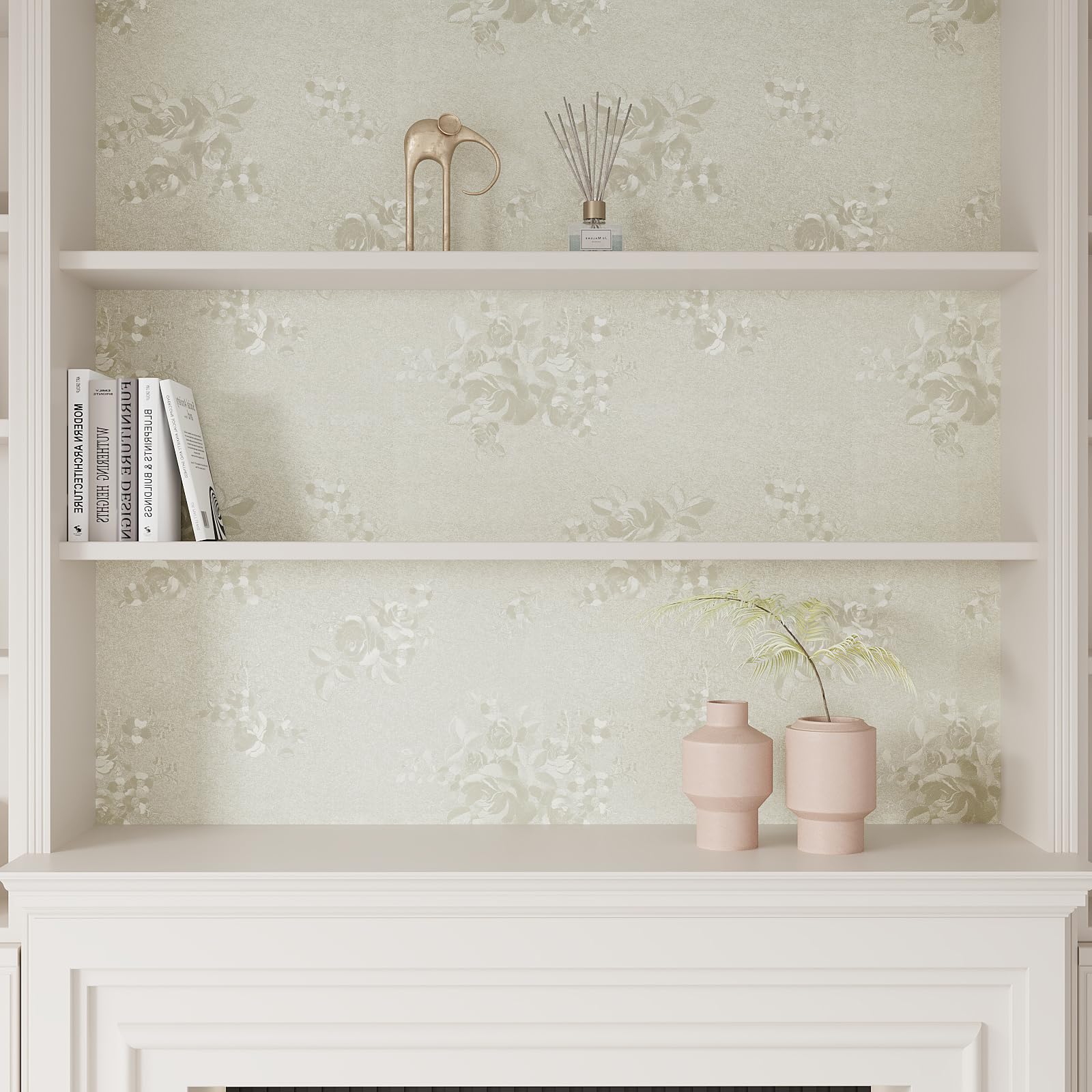 VEELIKE Textured Beige Rose Wallpaper Embossed Floral Wallpaper Cream Contact Paper Peel and Stick Beige Vinyl Wrap for Furniture Sticker Patterned Sticky Back Plastic Bedroom Living Room 40cm×300cm - Image 3