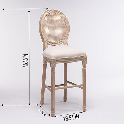 Miniatura 2 de French Style Solid Wood Frame Linen Fabric Rattan Back Dining Chairs, Table & Chair Sets, Set of 2 for Dining Room, Kitchen, Living Room, Bedroom