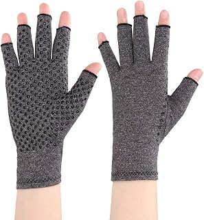 ITODA Compression Arthritis Gloves with Dot Rubber Grips, Open Finger Driving Muscle Tension Wrist Support Joint Hand Fingerless Computer Typing Thumb Wrap for Symptoms, Rheumatoid & Osteoarthritis