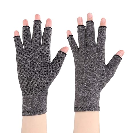 Compression Arthritis Gloves with Dot Grips, Open Finger Driving Muscle Tension Wrist Support Joint Hand Fingerless Computer Typing Thumb Wrap for Symptoms, Rheumatoid & Osteoarthritis