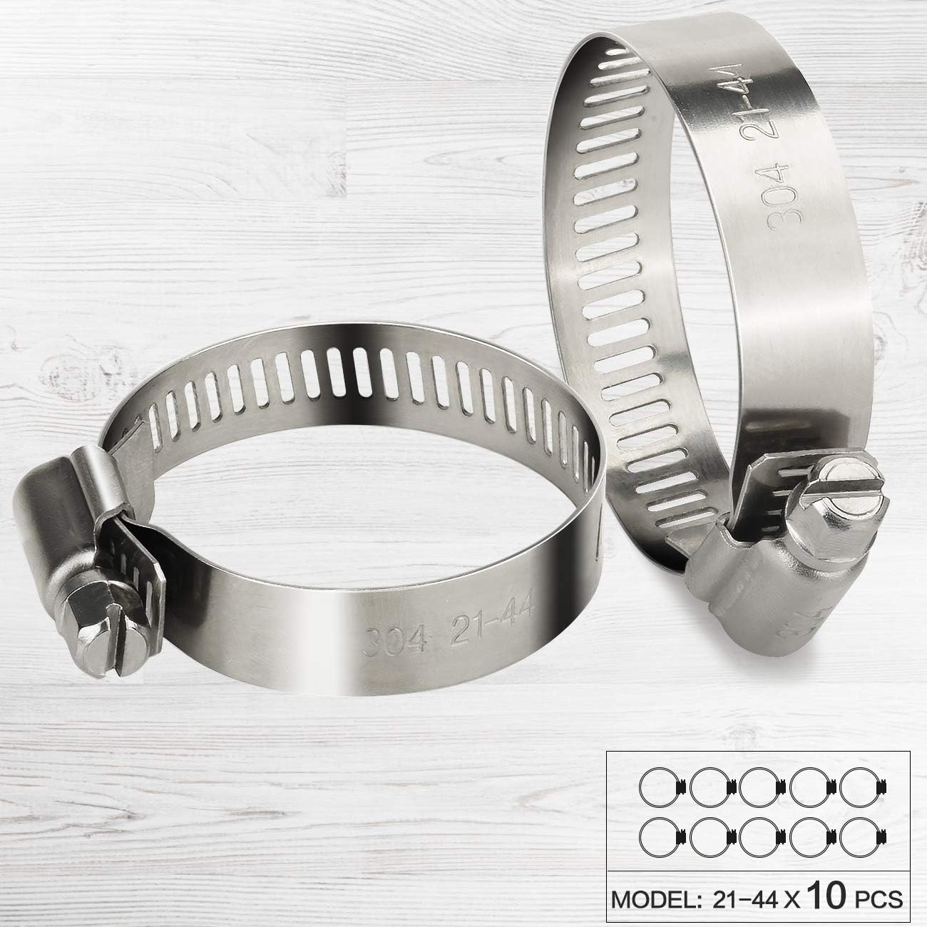 Drado 10 Pack Hose Clips Set Adjustable Jubilee Hose Clips 21-44mm Stainless Steel Pipe Clamps, Silver - Image 3
