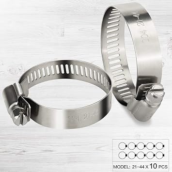 Hose Clips Adjustable Stainless Steel Hose Clamps Worm Drive Pipes Hose Clamps Clips,10 Pack (21-44 mm)