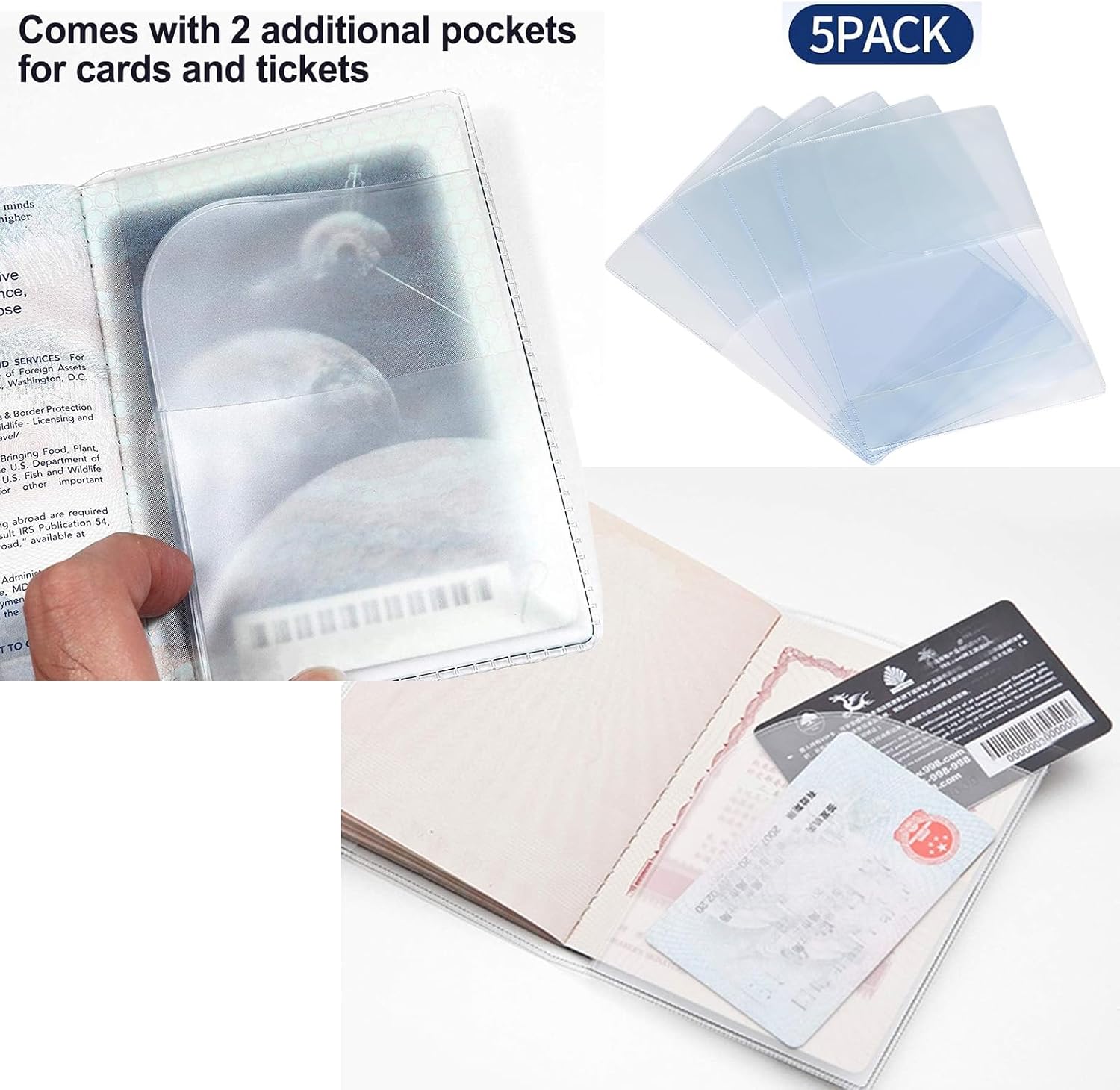 2-Pack Passport Holder Set, Clear Transparent Frosted Passport Cover Holder Case Organizer ID Card Travel ProtectorTravel Document Organizer for Men & Women (Clear x1 + Frosted x1)