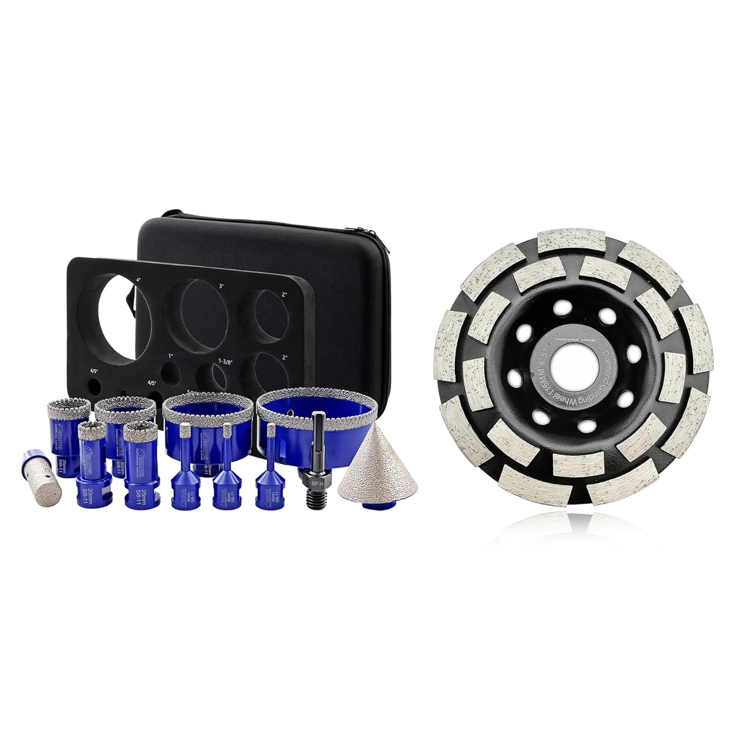 SHDIATOOL Diamond Drill Core Bits Kit Hole Saw Sets Diamond Drilling Mould Guide for Porcelain Tile Marble Ceramic Granite with Hollow EVA Guide Jig 12pcs(6/6/8/20/25/35/50/75/100/20MM/2inch/SDS)