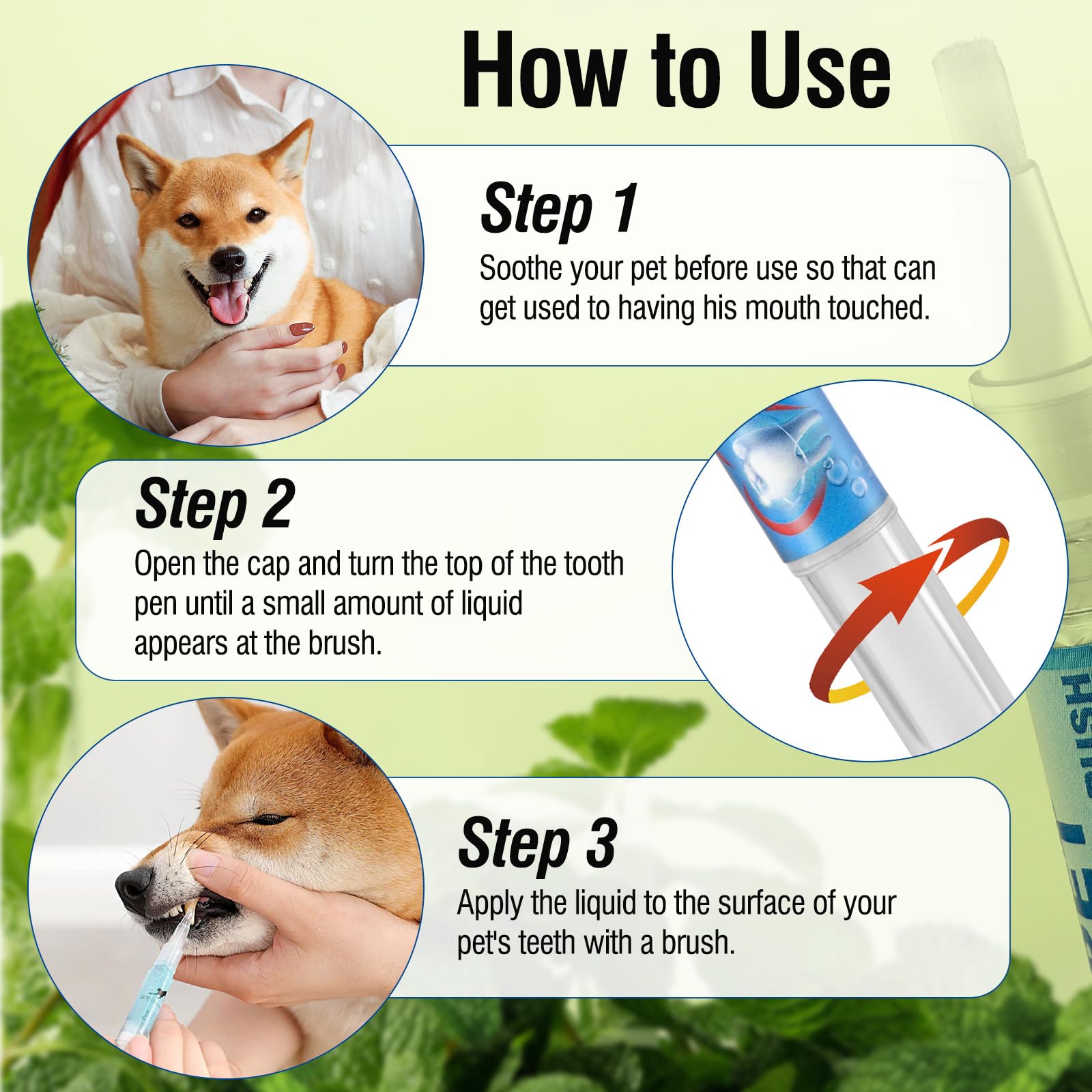 3 bolígrafos para cepillo de dientes para mascotas, bolígrafo iluminador de dientes para perros, mascotas, perros, gatos, limpieza de dientes para cuidado dental, perros, gatos, plantas