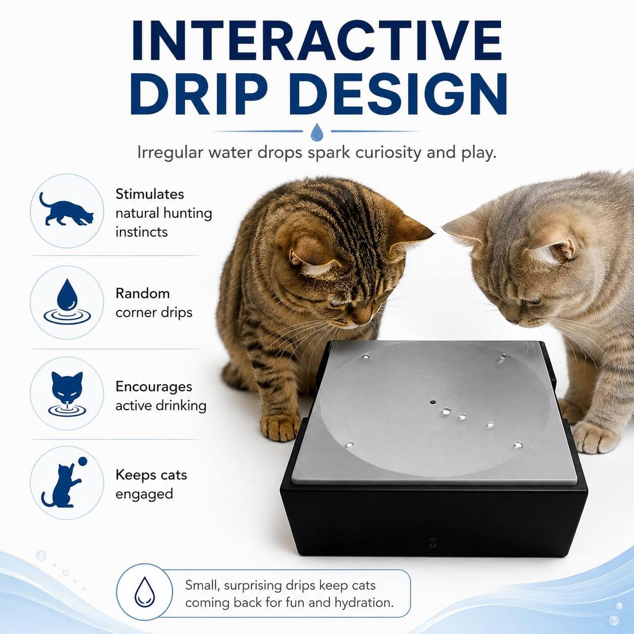 Giocattolo Elettrico per Gatti, Fontanella a Goccia Rechargeable | Con pompa ultra silenziosa, erogatore d'acqua per animali facile da pulire, per gatti d'interno, gattini
