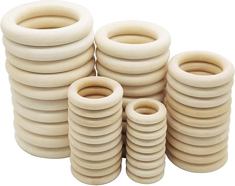Amazon.com: 50 Pieces Natural Large Wooden Rings for DIY Craft Assorted ...