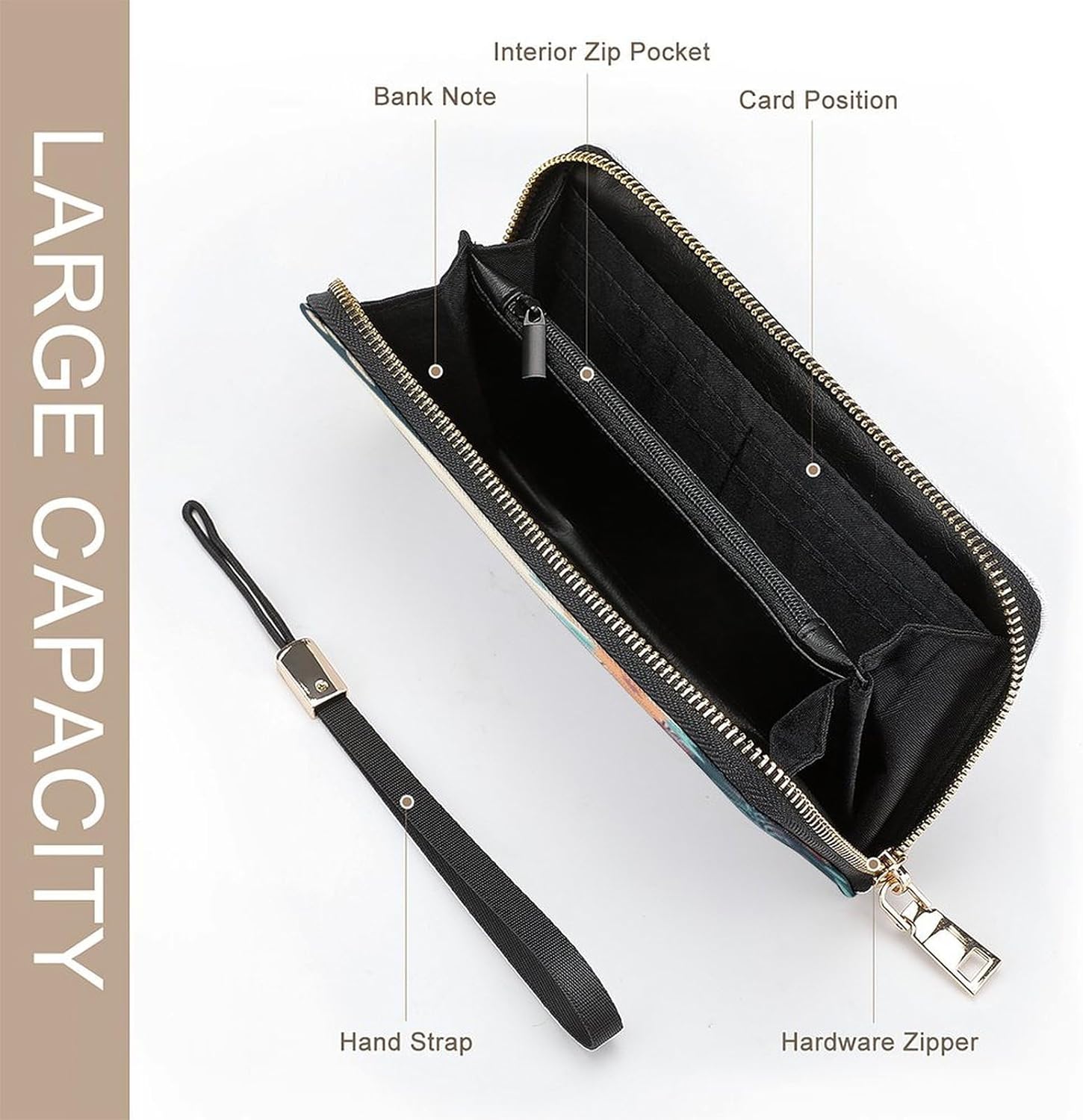 Long Wallet Waterproof PU Zipper Wallets, Cute Llama Floral Printed Large Capacity Ladies Travel Purse WristletTravle Wallet